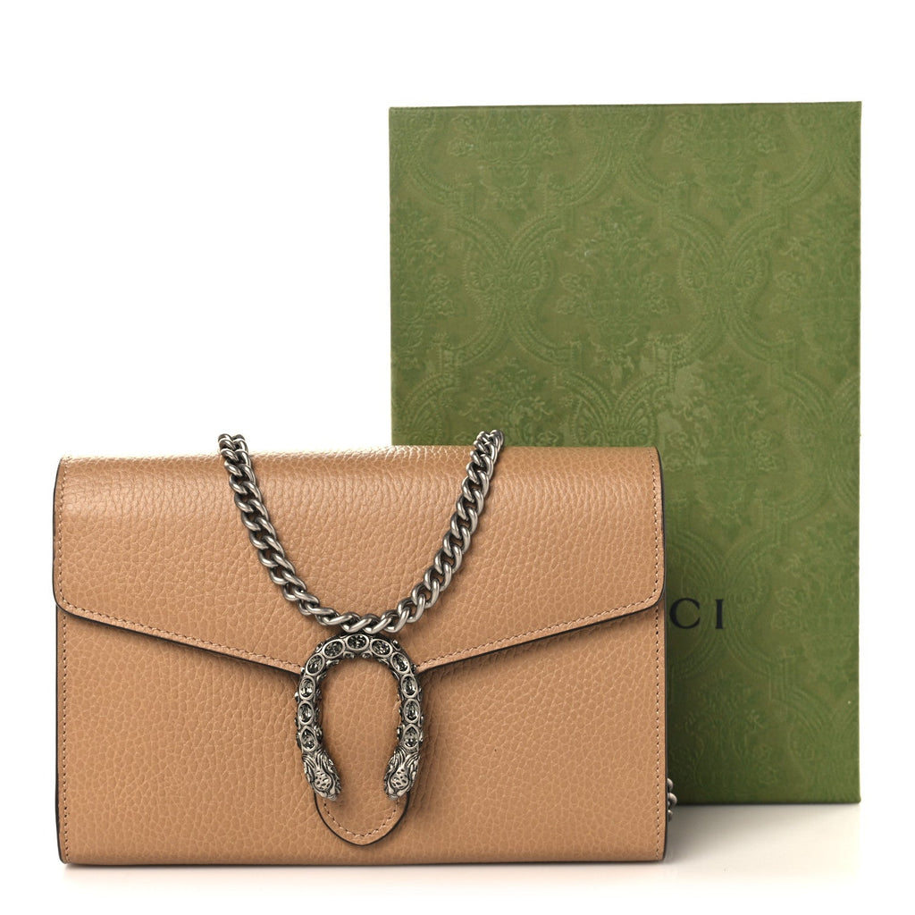 Gucci Dollar Calfskin Crystal Mini Dionysus Chain Wallet Natural Tan Black Diamond