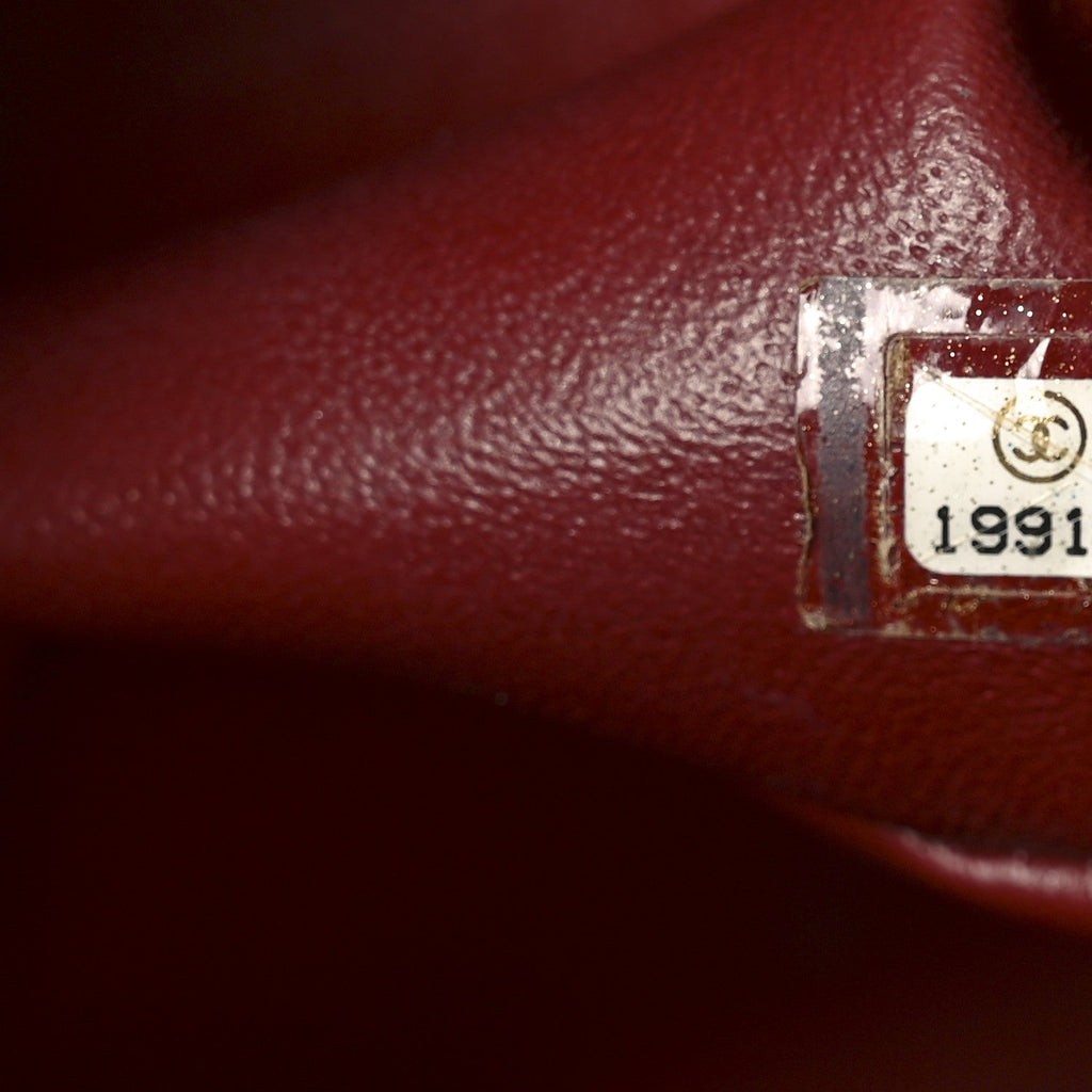 Chanel Patent Quilted Jumbo Double Flap Dark Red