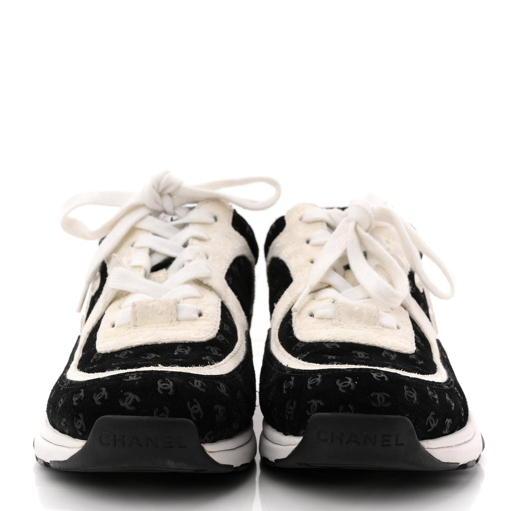 Nylon Suede Calfskin Printed CC Sneakers 36 White Black