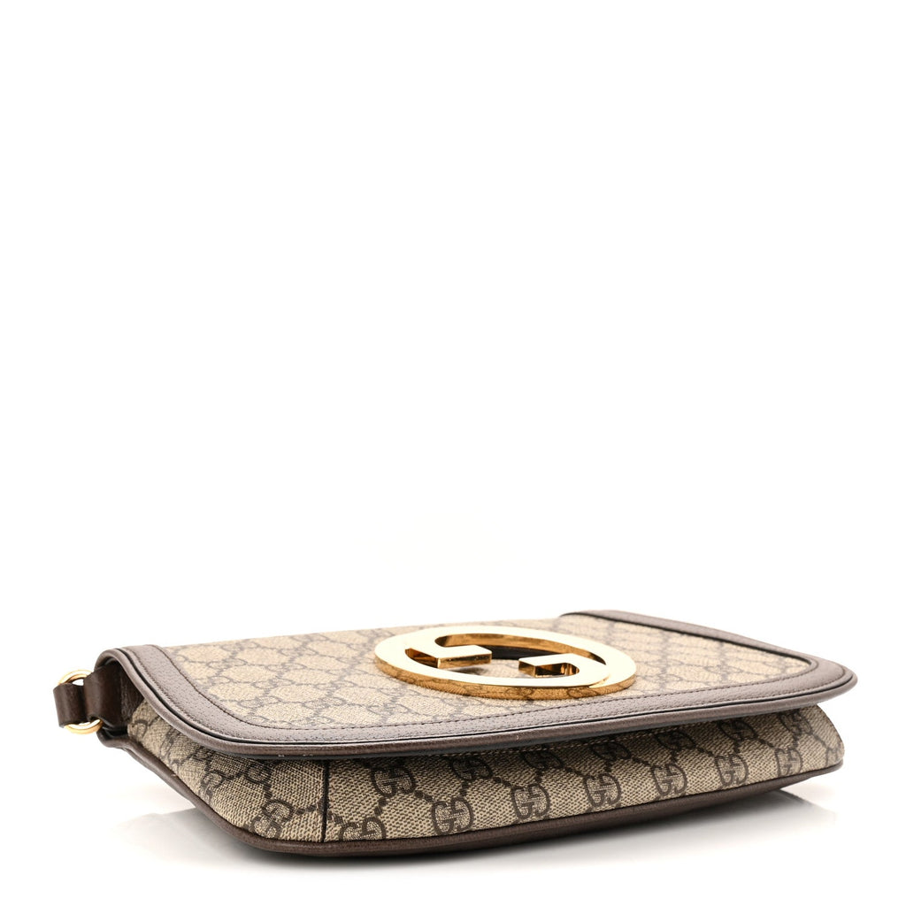 Gucci GG Supreme Monogram Textured Dollar Calfskin Blondie Chain Shoulder Flap Bag Beige Ebony New Acero