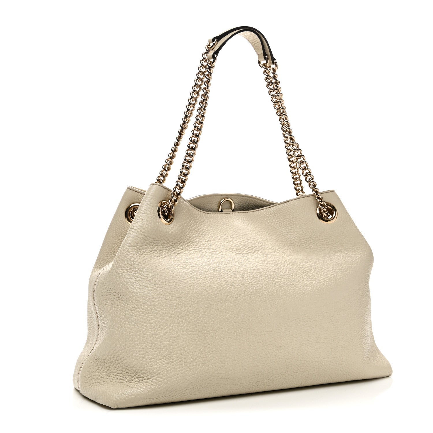 Gucci Pebbled Calfskin Medium Soho Chain Shoulder Bag  Off White