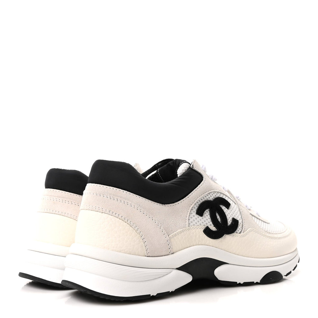 Mesh Suede Grained Calfskin Womens CC Sneakers 42 White Black