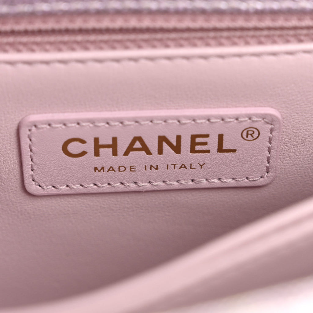 Chanel Metallic Caviar Quilted Mini Coco Handle Flap Light Pink