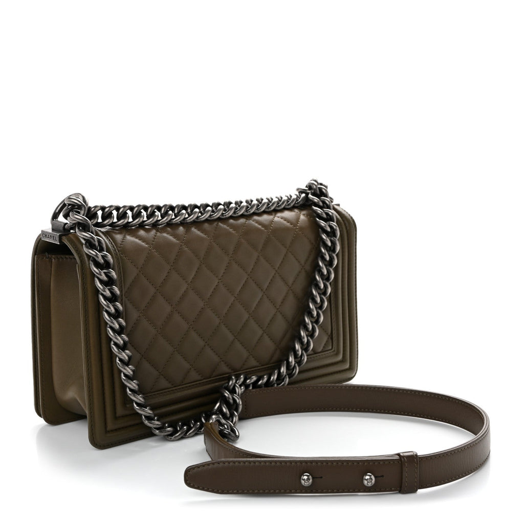 Chanel Lambskin Quilted Medium Boy Flap Khaki