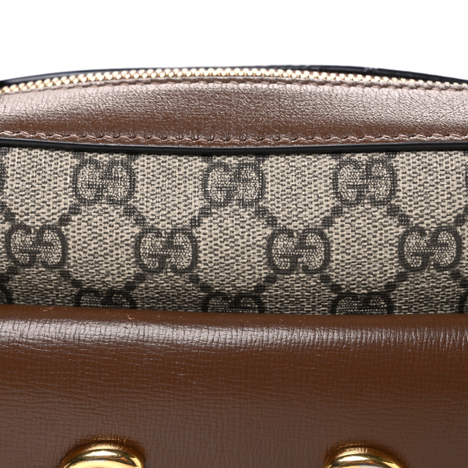 Gucci GG Supreme Monogram Small Horsebit 1955 Shoulder Bag Beige Brown Sugar