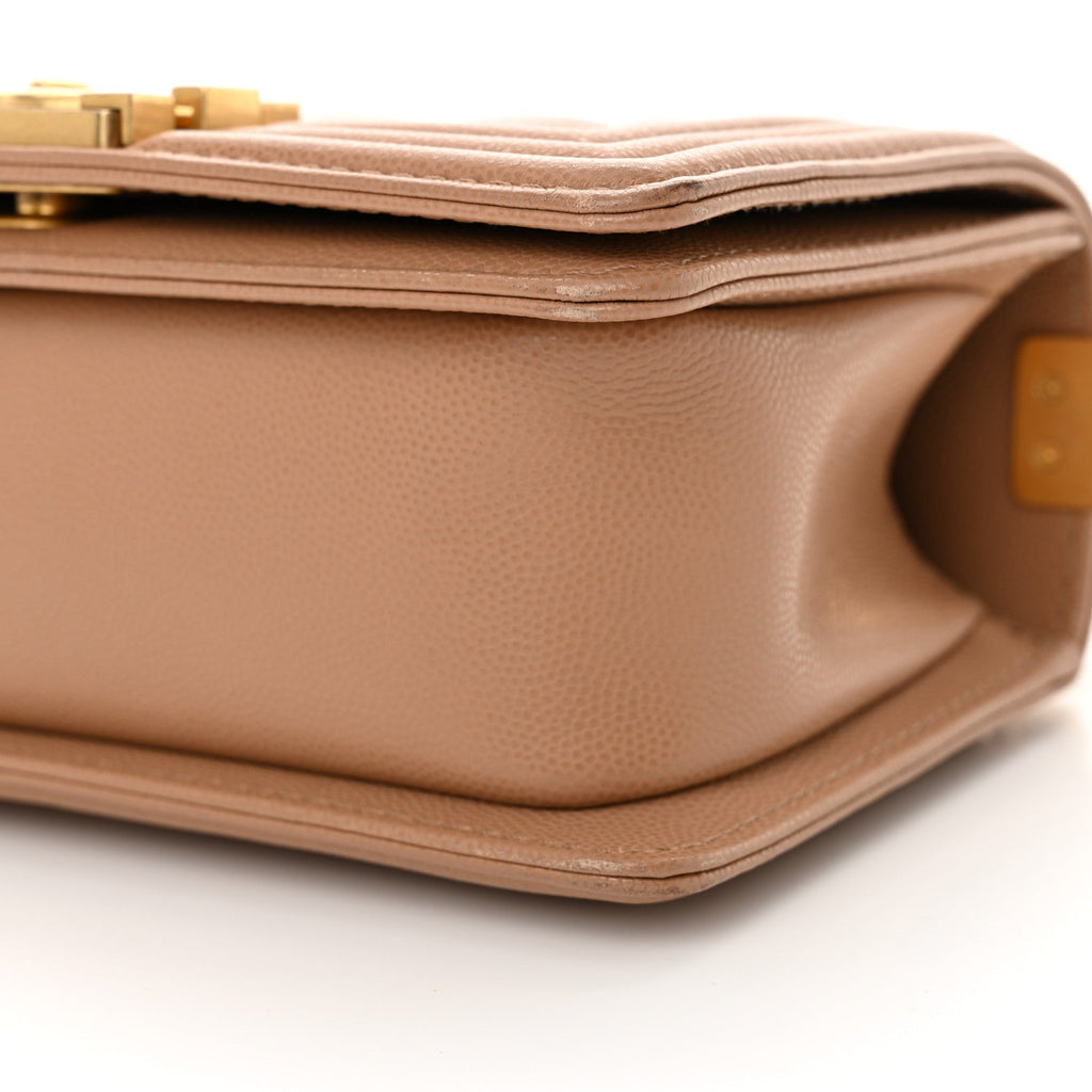 Chanel Caviar Quilted Small Top Handle Boy Flap Beige