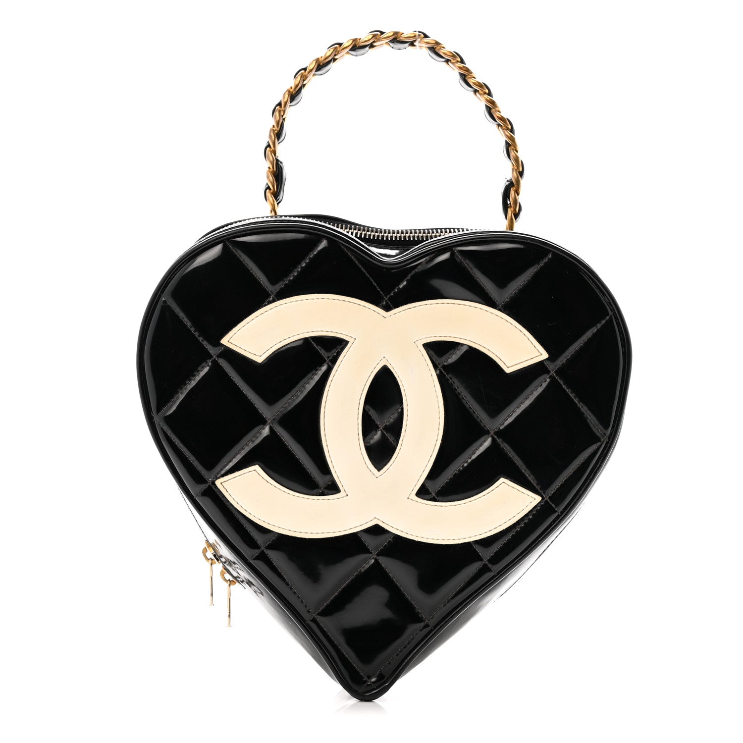 Chanel Patent Quilted CC Barbie Heart Vanity Case Black