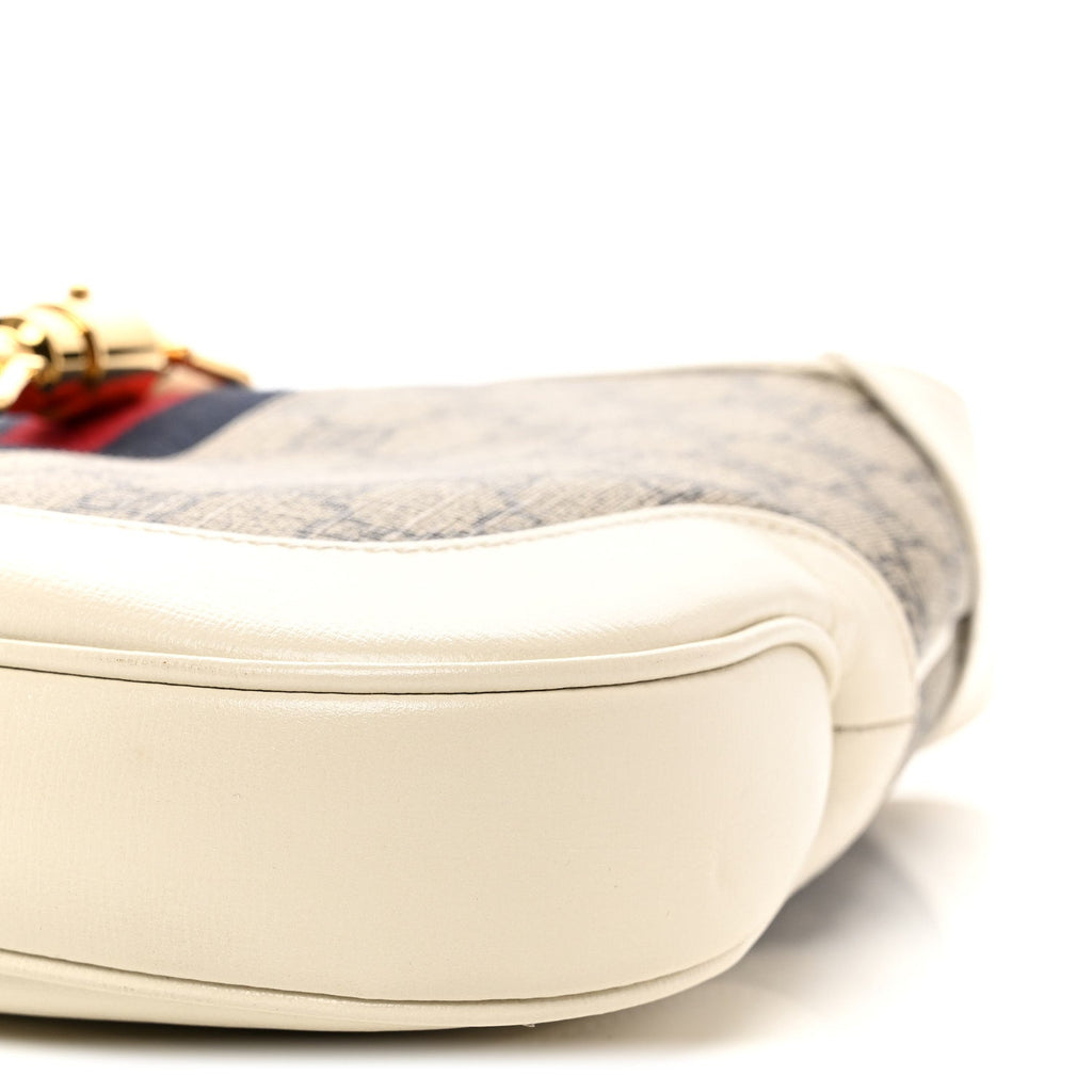 Gucci GG Supreme Monogram Azalea Calfskin Web Small Jackie 1961 Hobo Beige Ebony Mystic White