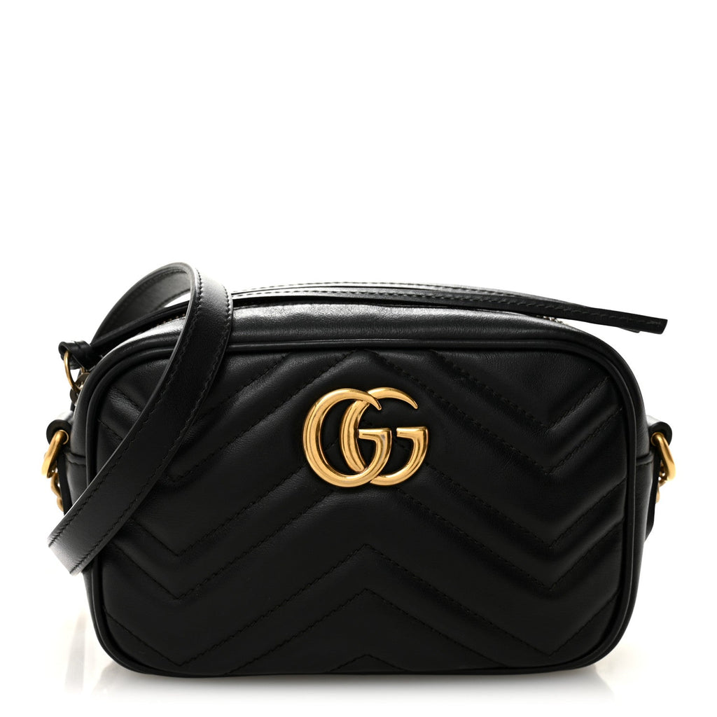 Gucci Calfskin Matelasse Mini GG Marmont Chain Shoulder Bag Black