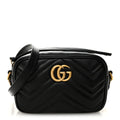 Gucci Calfskin Matelasse Mini GG Marmont Chain Shoulder Bag Black