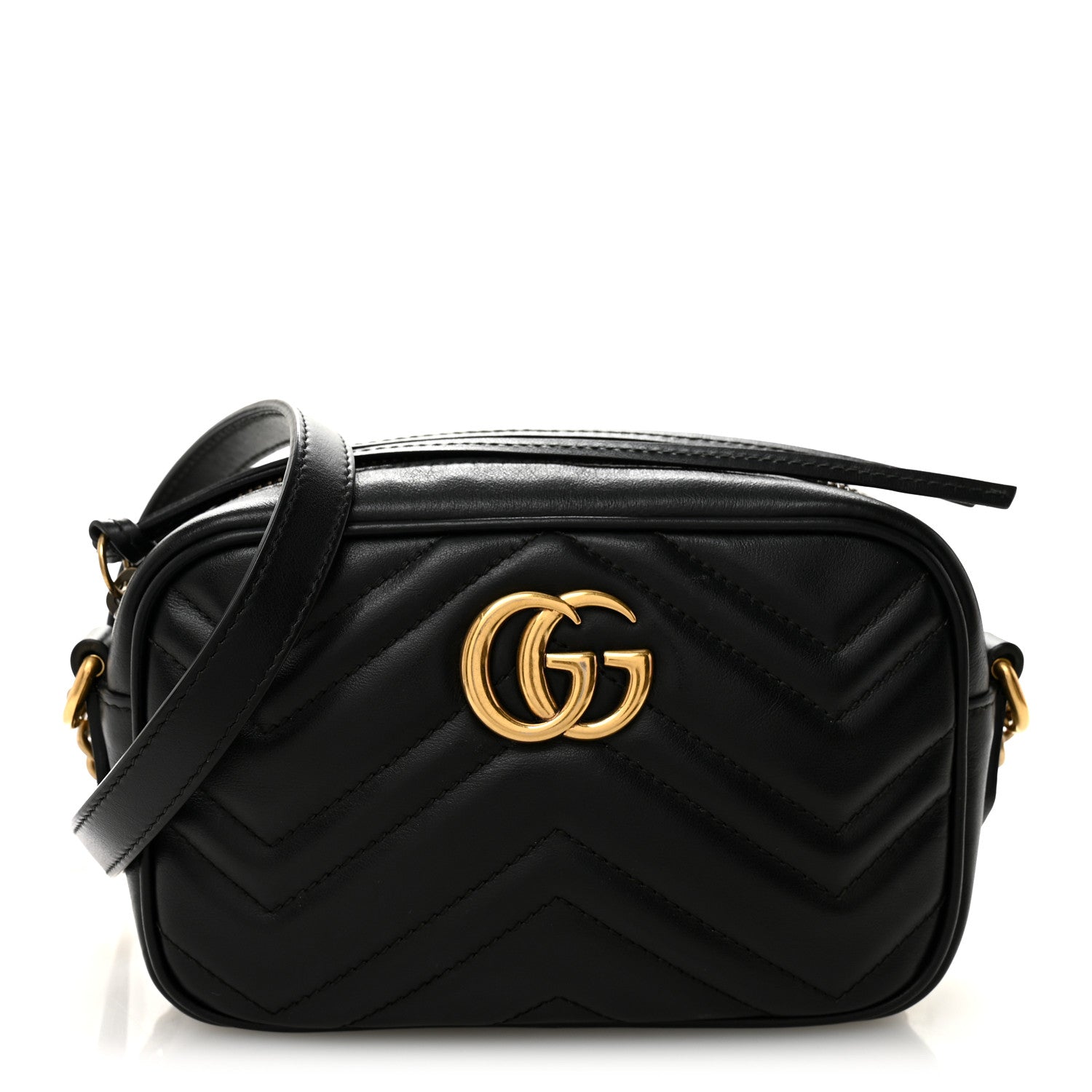 Gucci Calfskin Matelasse Mini GG Marmont Chain Shoulder Bag Black