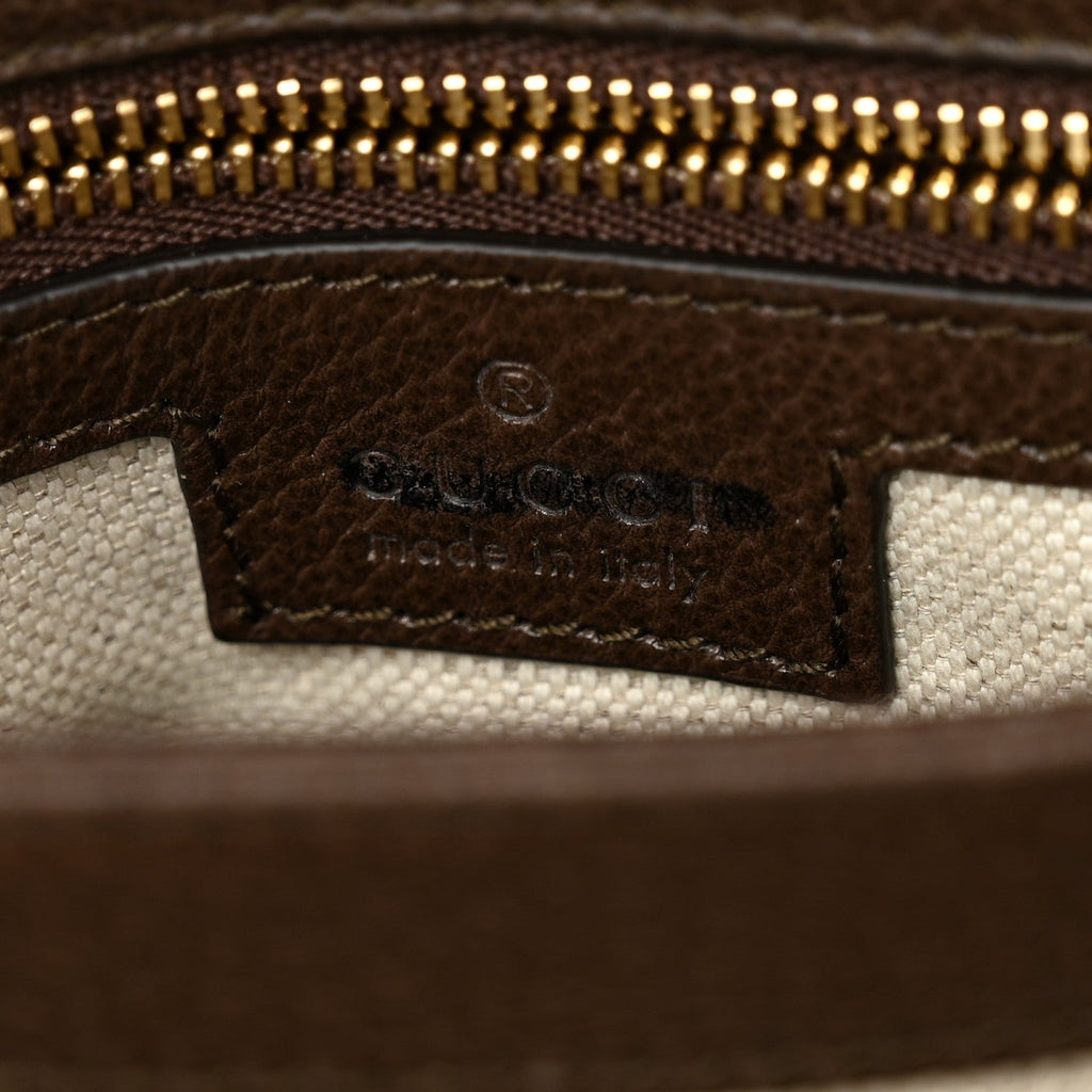 Gucci GG Supreme Monogram Textured Dollar Calfskin Web Medium Blondie Top Handle Shoulder Flap Bag Beige Ebony New Acero