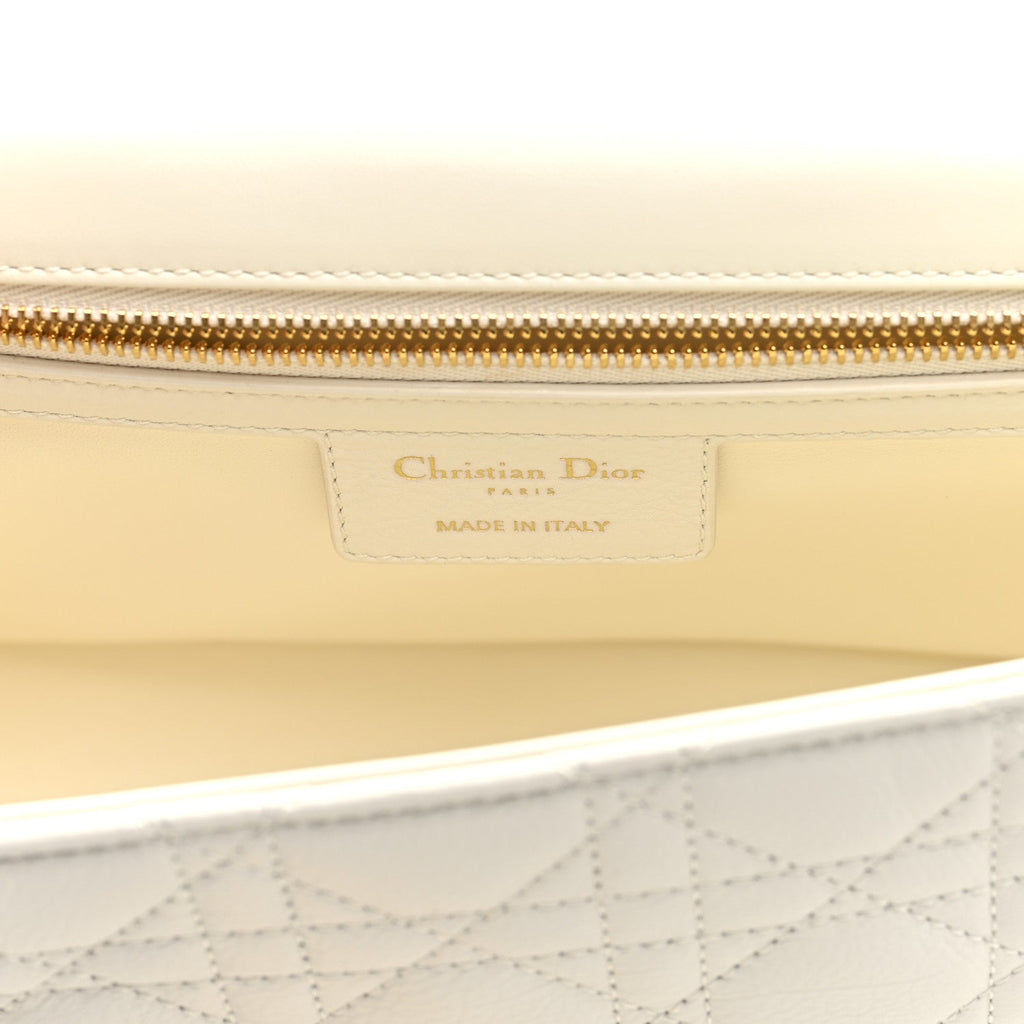 Christian Dior Grained Calfskin Cannage Large Caro Bag Ivory