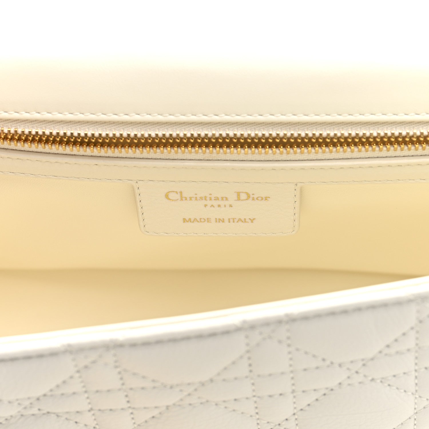 Christian Dior Grained Calfskin Cannage Large Caro Bag Ivory