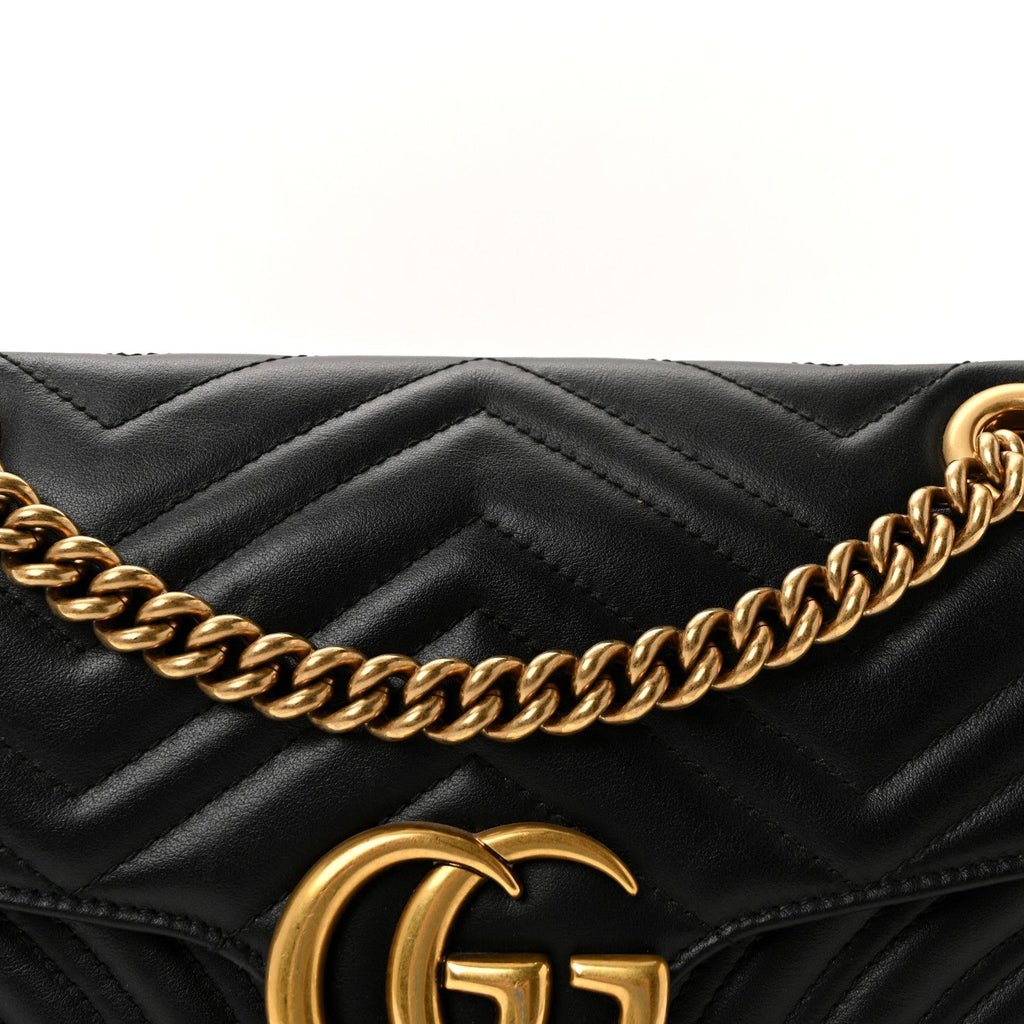 Gucci Calfskin Matelasse Small GG Marmont Shoulder Bag Black