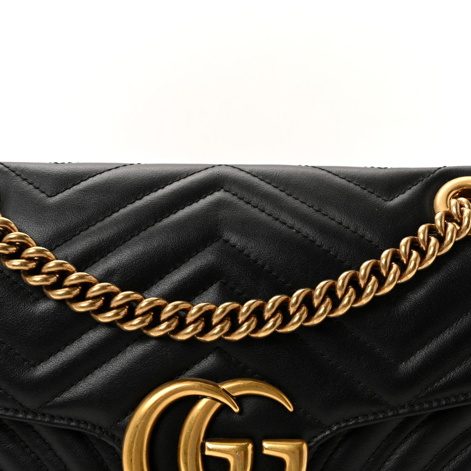 Gucci Calfskin Matelasse Small GG Marmont Shoulder Bag Black