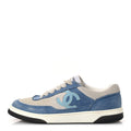Chanel Suede Kidskin Womens CC Sneakers 37 White Blue