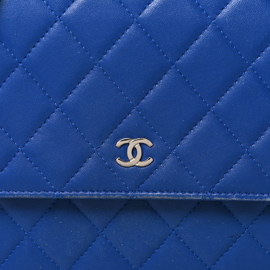 Chanel Lambskin Quilted Square Wallet On Chain WOC Blue