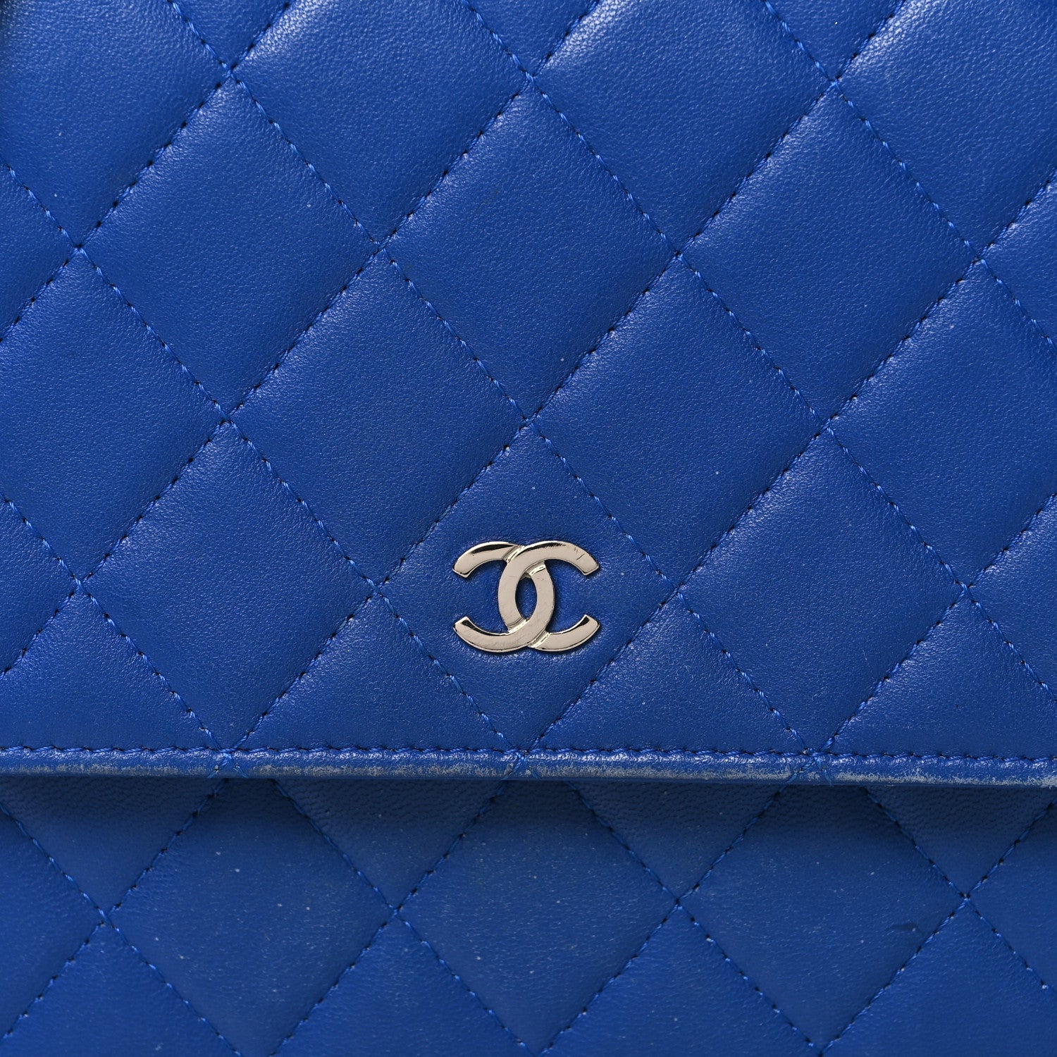 Chanel Lambskin Quilted Square Wallet On Chain WOC Blue