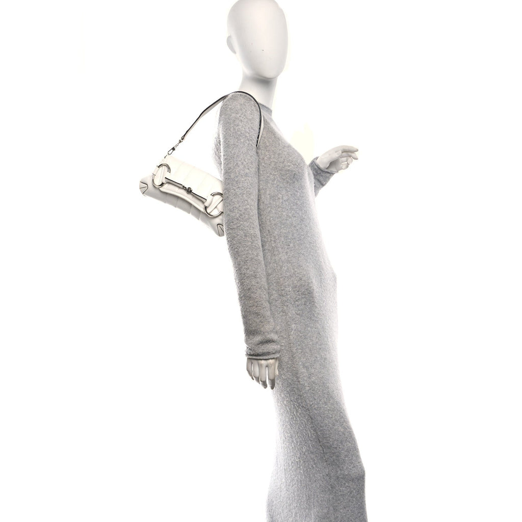 Gucci Nappa Vertical Matelasse Small Maxi Horsebit Chain Shoulder Bag Great White