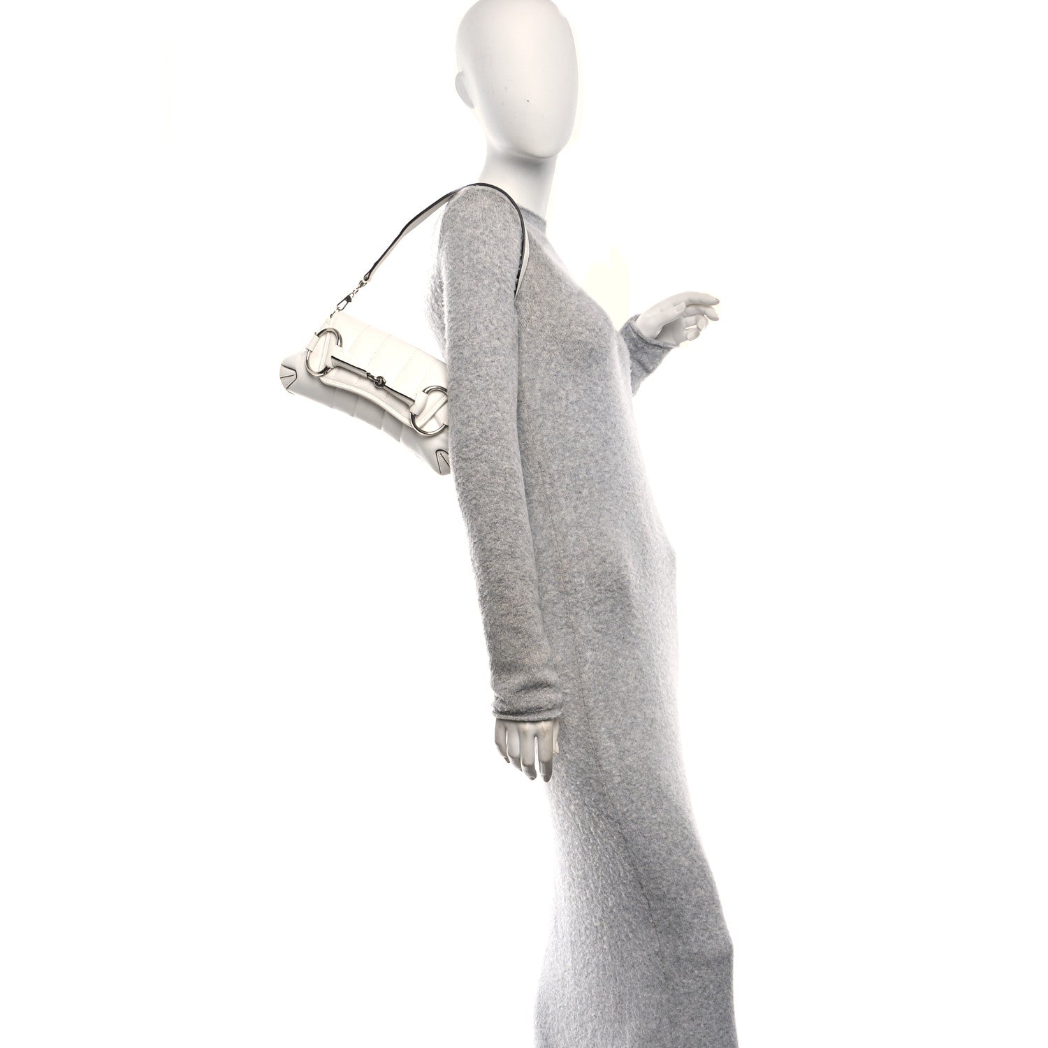 Gucci Nappa Vertical Matelasse Small Maxi Horsebit Chain Shoulder Bag Great White