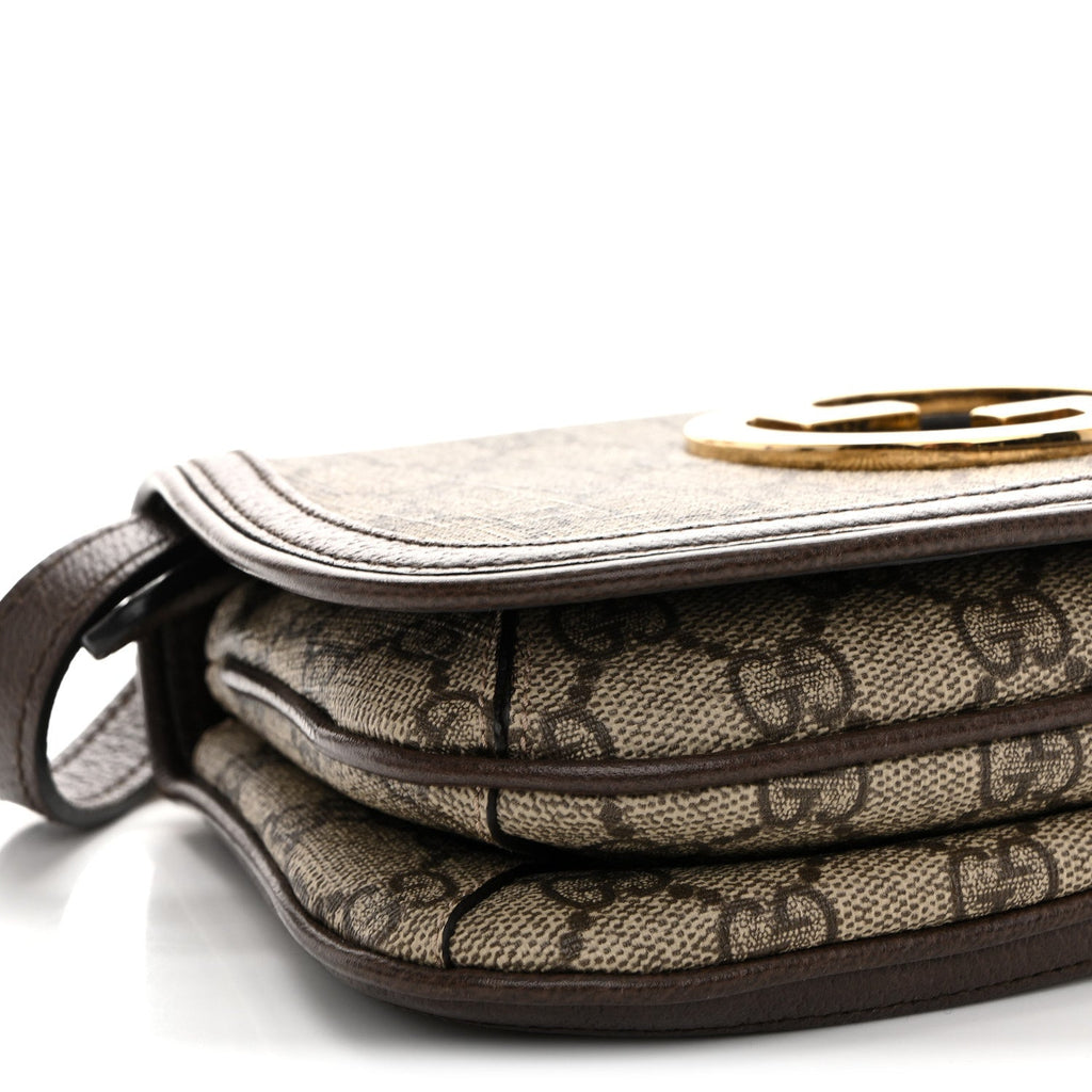 Gucci GG Supreme Monogram Textured Dollar Calfskin Mini Blondie Chain Shoulder Flap Bag Beige Ebony New Acero