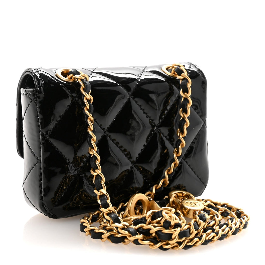 Chanel Patent Enamel Quilted Coco Hearts Clutch With Chain Black