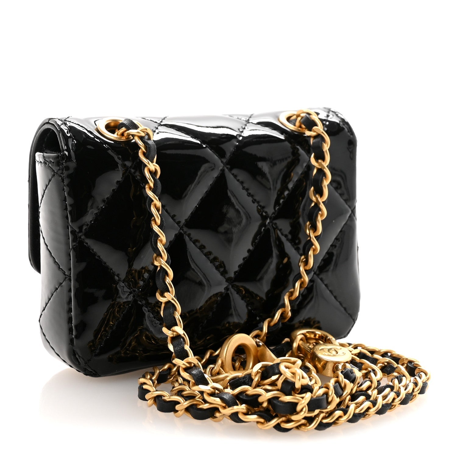 Chanel Patent Enamel Quilted Coco Hearts Clutch With Chain Black