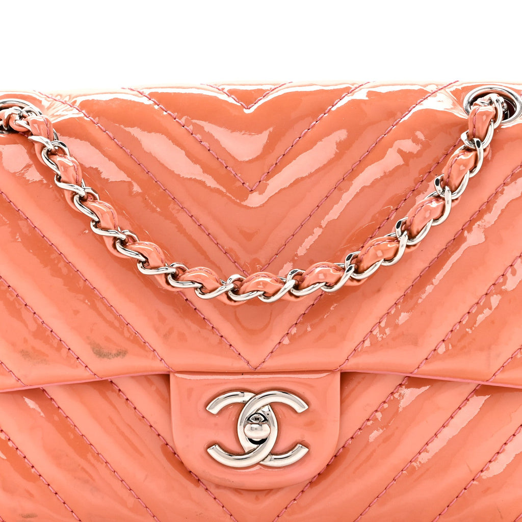 Chanel Patent Chevron Quilted Medium Single Flap Pink