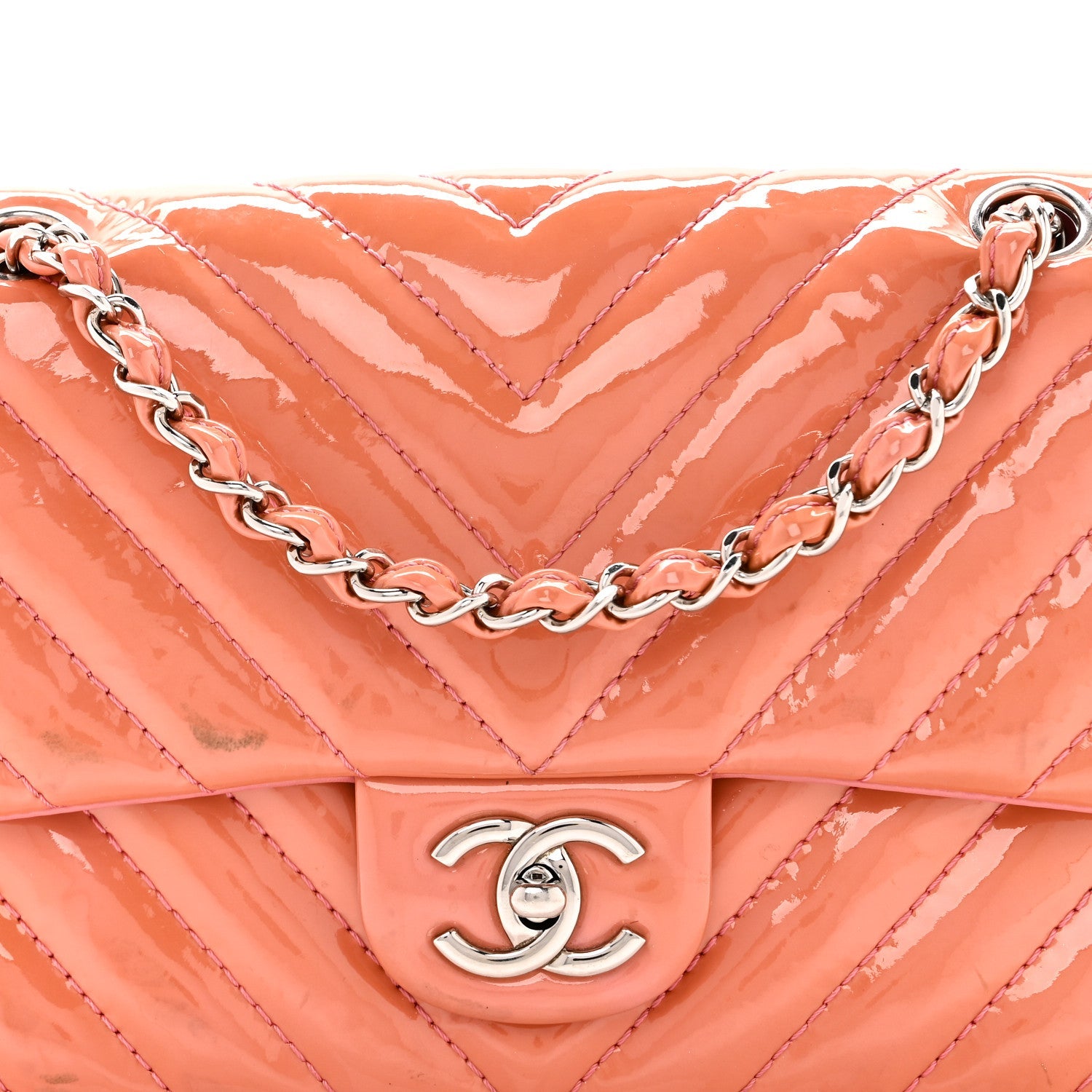 Chanel Patent Chevron Quilted Medium Single Flap Pink