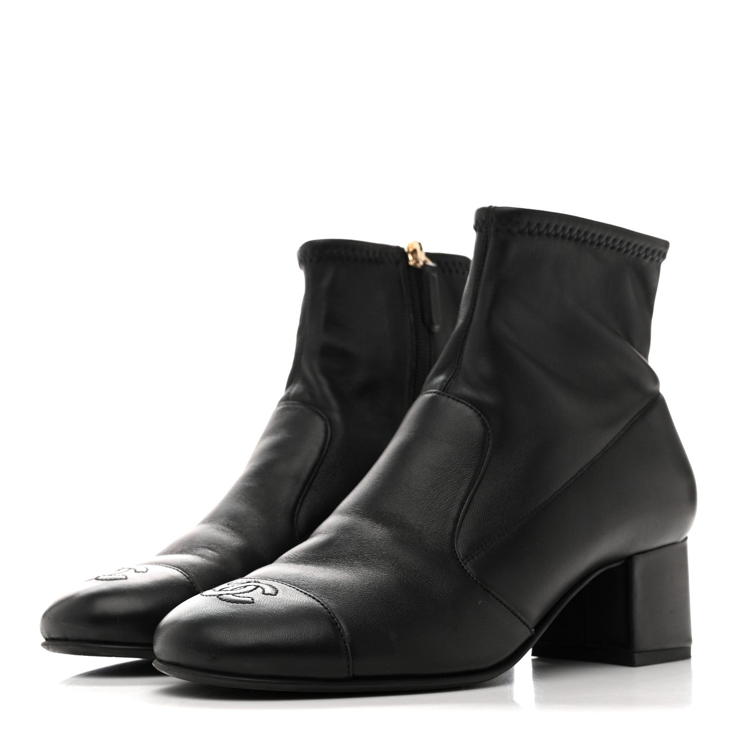 Chanel Stretch Lambskin Cap Toe CC Short Boots 38.5 Black