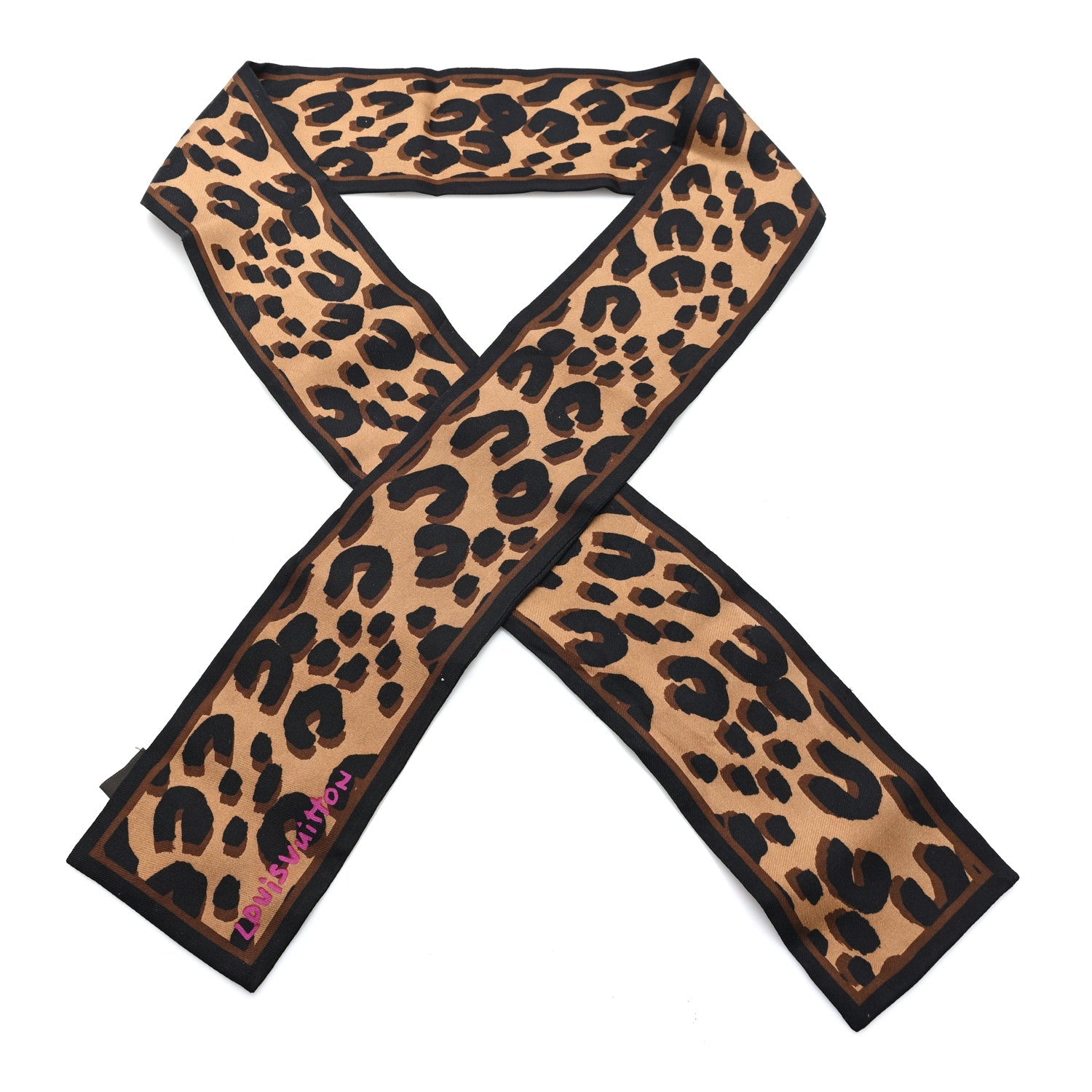 Louis Vuitton Silk Leopard Bandeau Scarf Marron