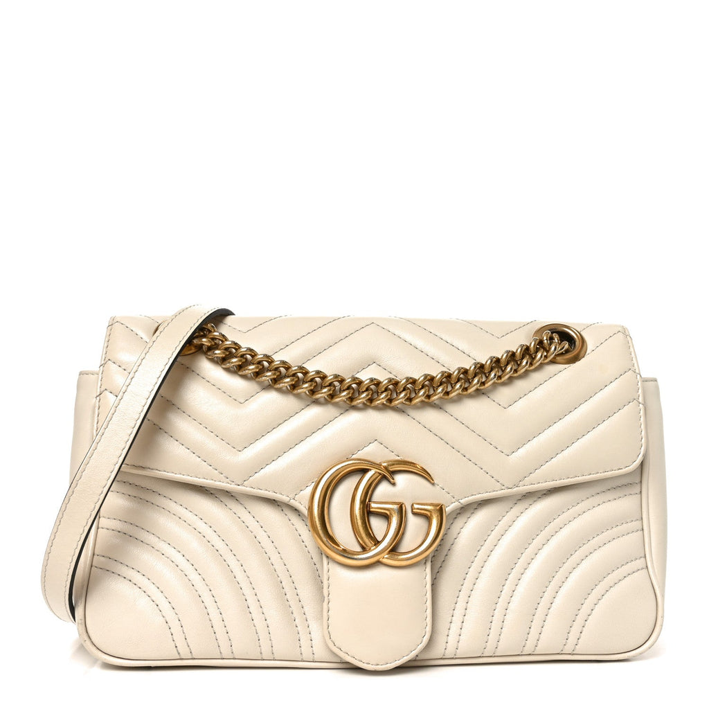 Gucci Calfskin Matelasse Small GG Marmont Shoulder Bag White