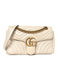 Gucci Calfskin Matelasse Small GG Marmont Shoulder Bag White