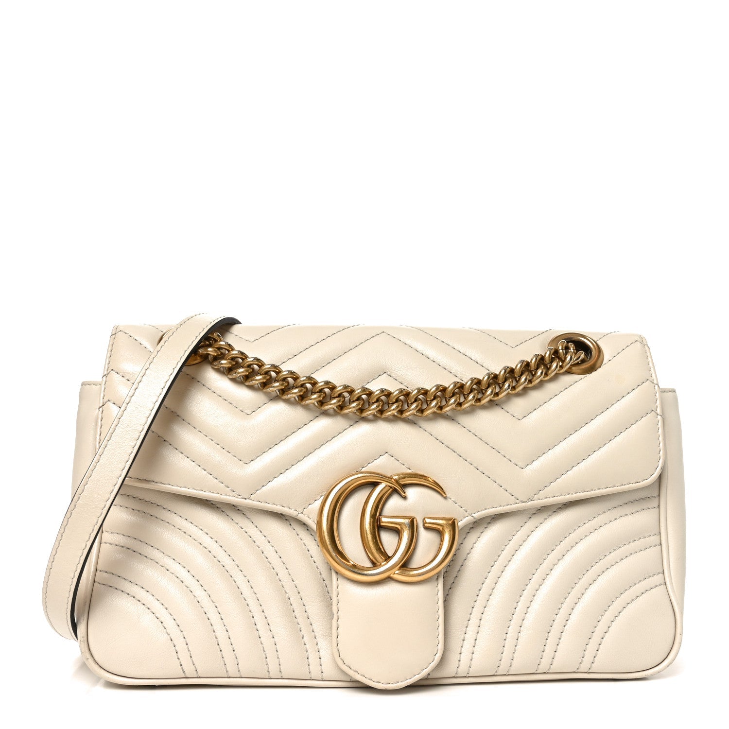 Gucci Calfskin Matelasse Small GG Marmont Shoulder Bag White