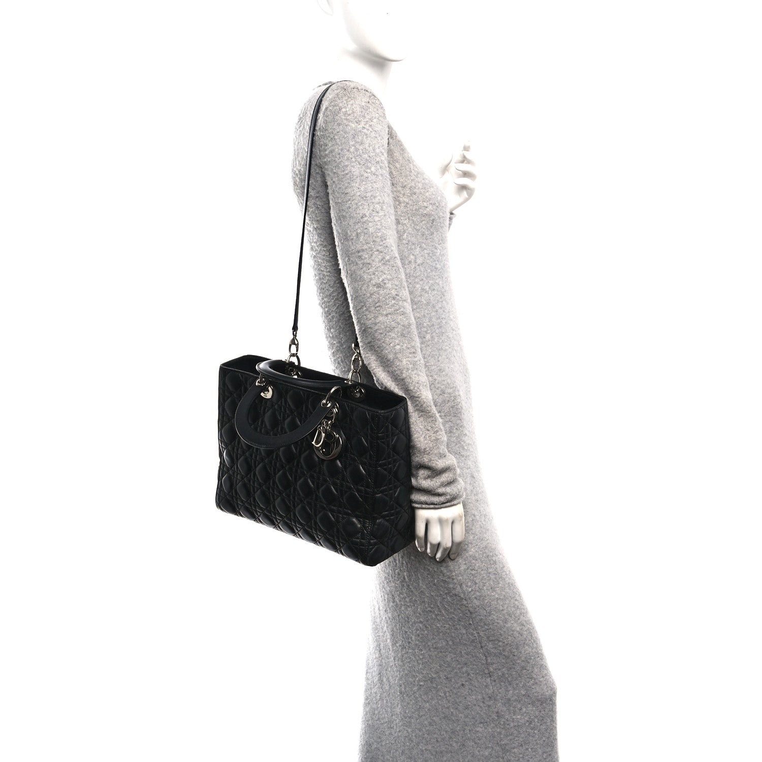 Christian Dior Lambskin Cannage Large Lady Dior Black
