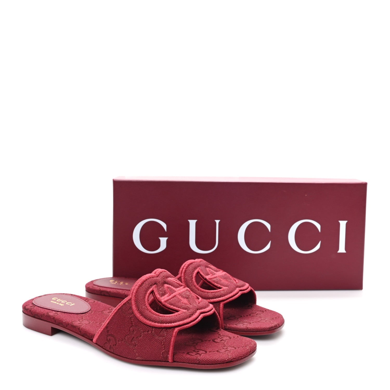 Gucci GG Canvas Interlocking G Cut Out Slide Sandals 37.5 Rosso Ancora
