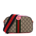 Gucci GG Supreme Monogram Textured Dollar Calfskin Web Ophidia Small Crossbody Bag Beige Ebony Fuchsia