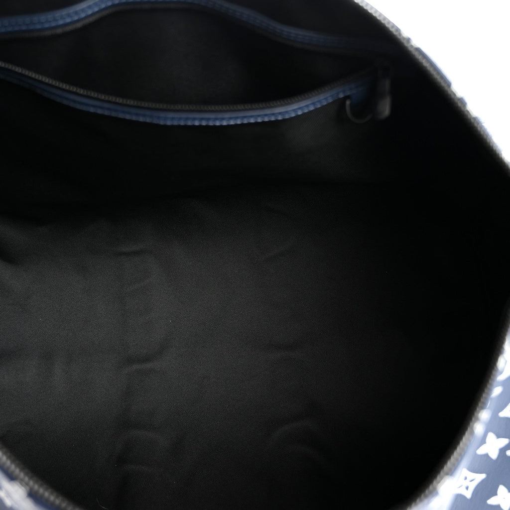 Louis Vuitton Calfskin Shadow Monogram Keepall Bandouliere 50 Ink Blue White