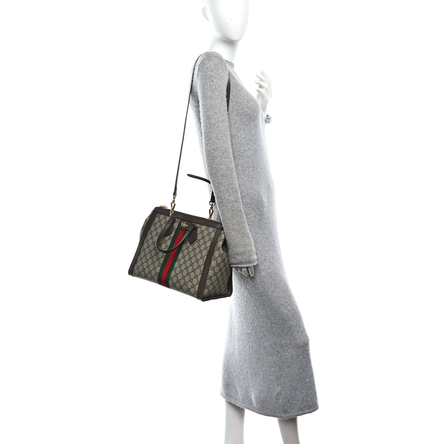 Gucci GG Supreme Monogram Web Medium Ophidia Tote Bag Brown