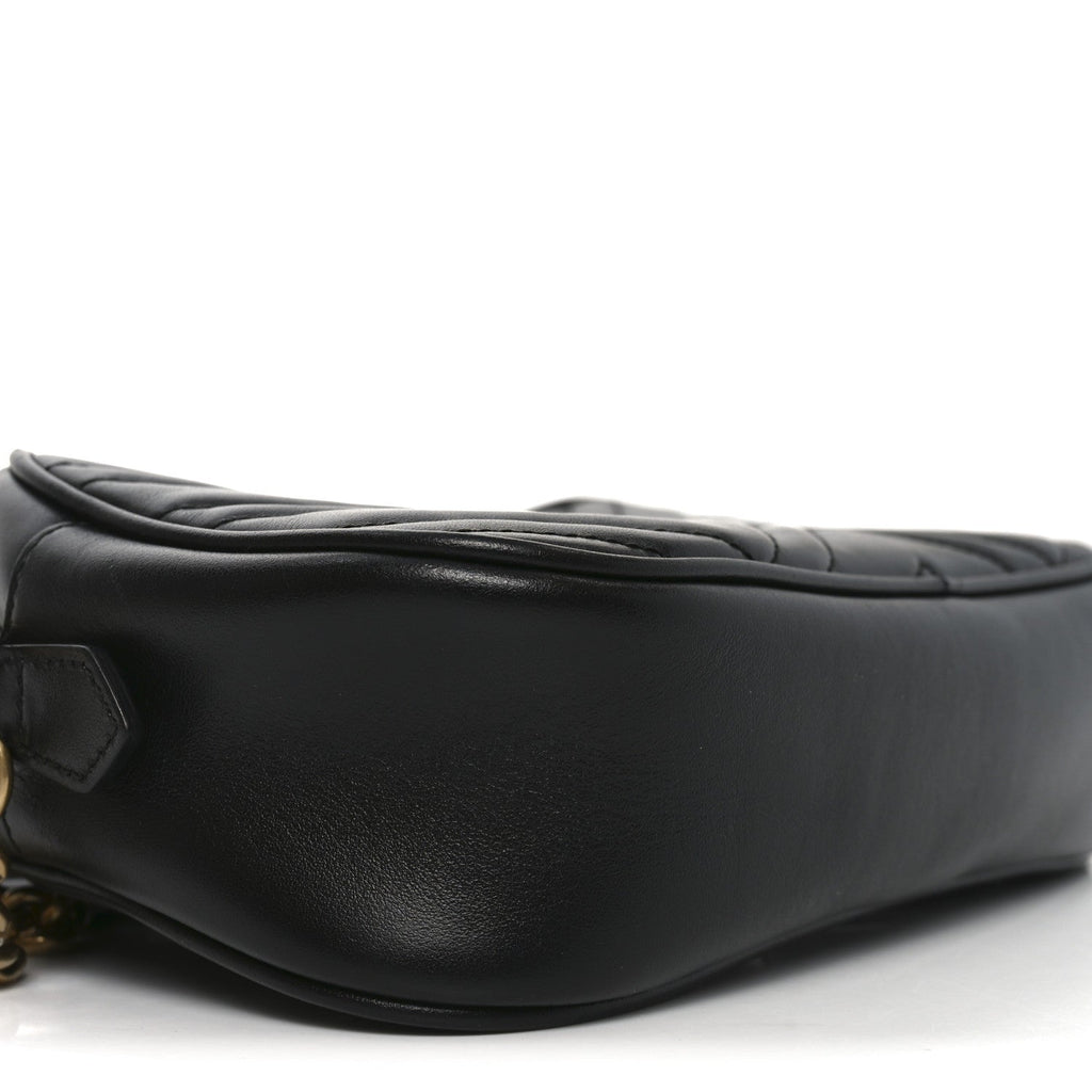 Gucci Calfskin Matelasse Small GG Marmont Chain Shoulder Bag Black