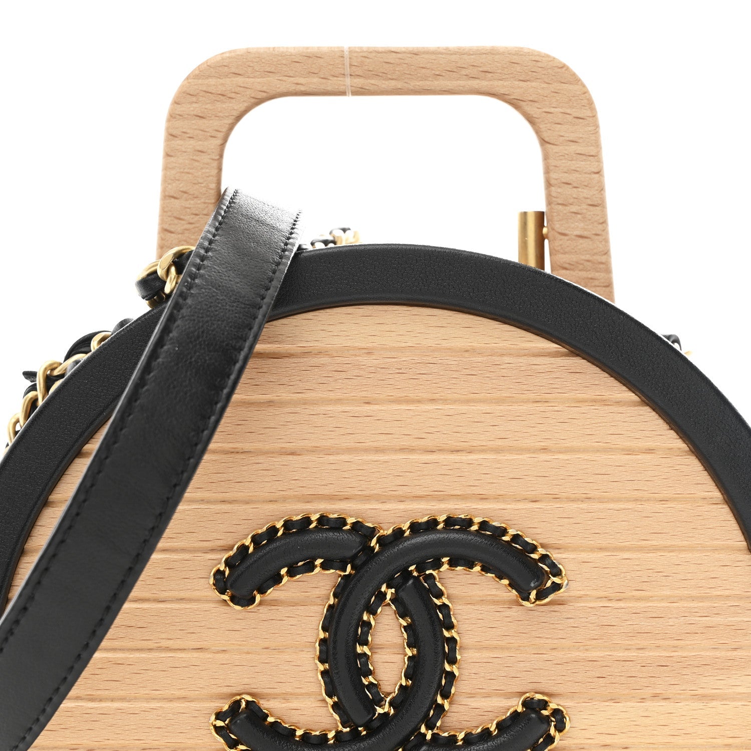Chanel Beech Wood Lambskin Round CC Vanity Case Black