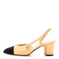 Goatskin Grosgrain Cap Toe CC Slingback Pumps 36.5 Beige Black