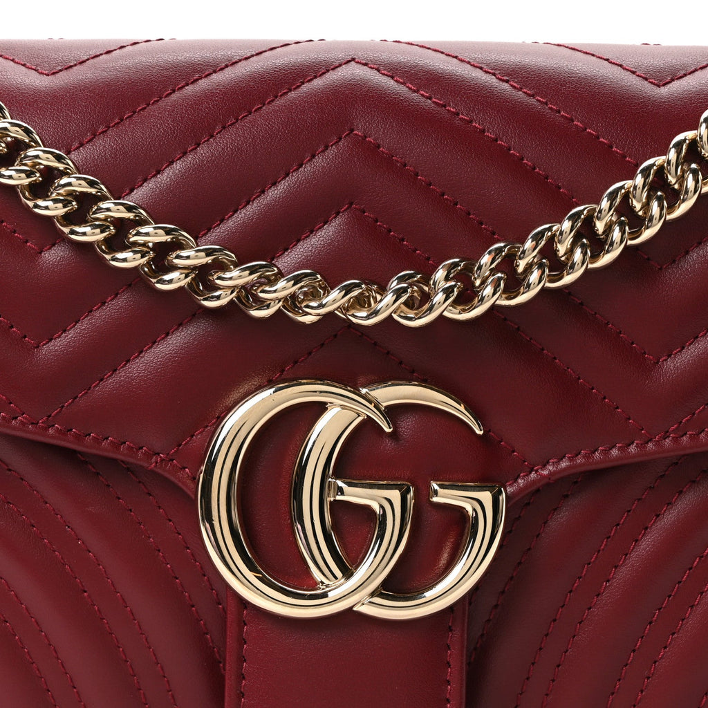 Gucci Calfskin Matelasse Small GG Marmont Shoulder Bag Ancora Red