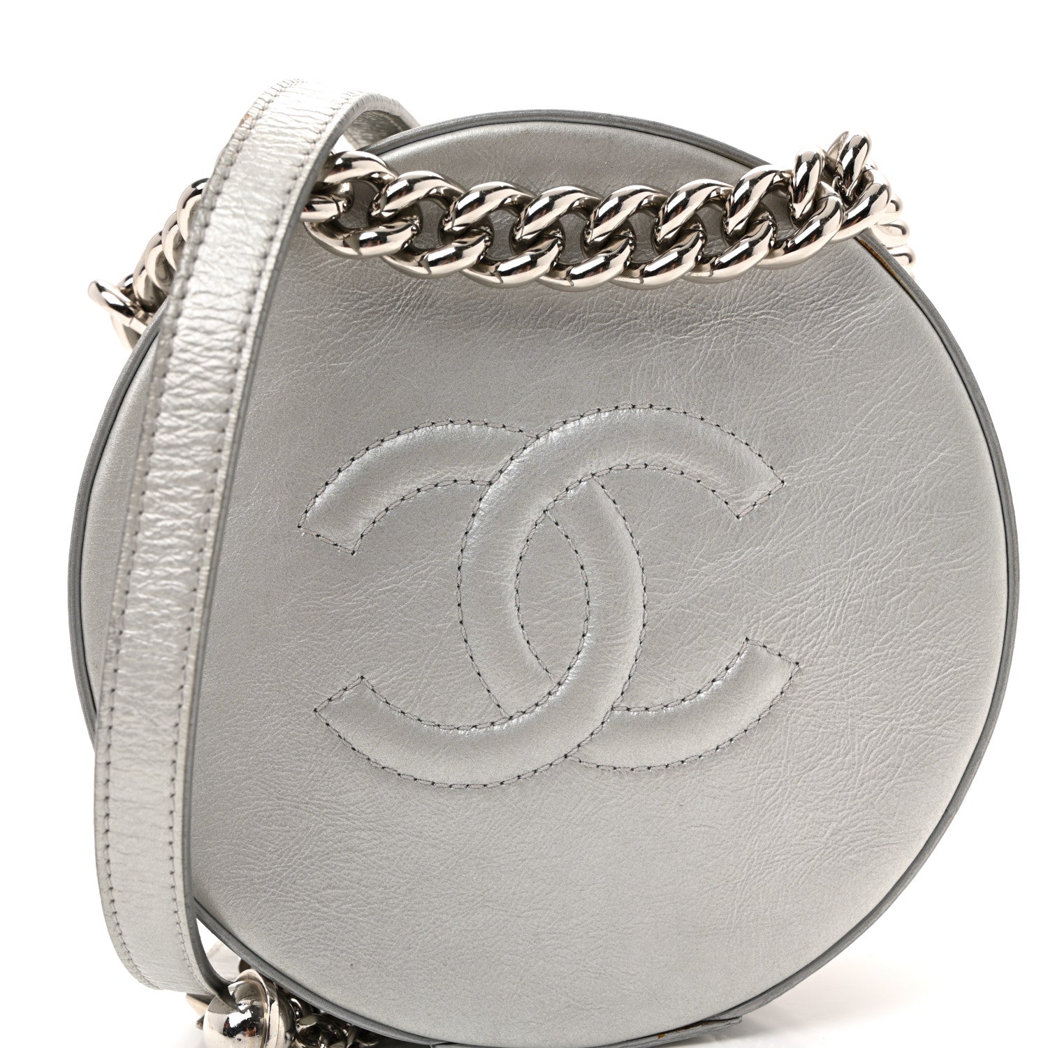 Chanel Metallic Glazed Calfskin Round As Earth Evening Bag Silver
