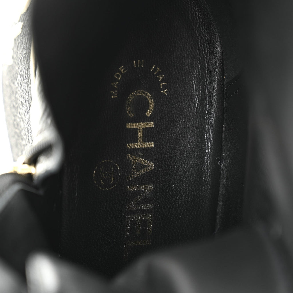 Chanel Shiny Crumpled Lambskin Lace Up Combat Boots 37 Black