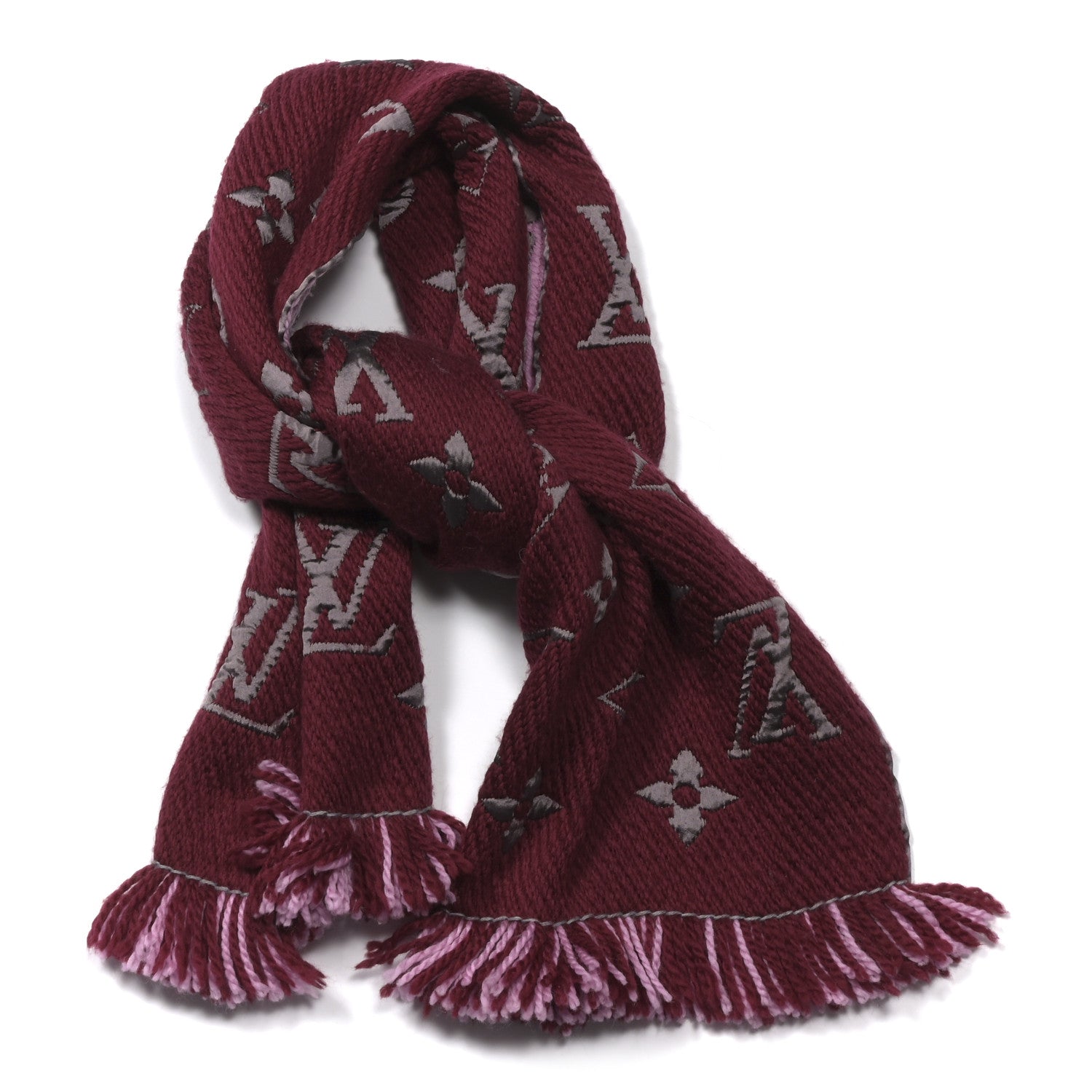 Louis Vuitton Wool Silk Logomania Scarf Wine