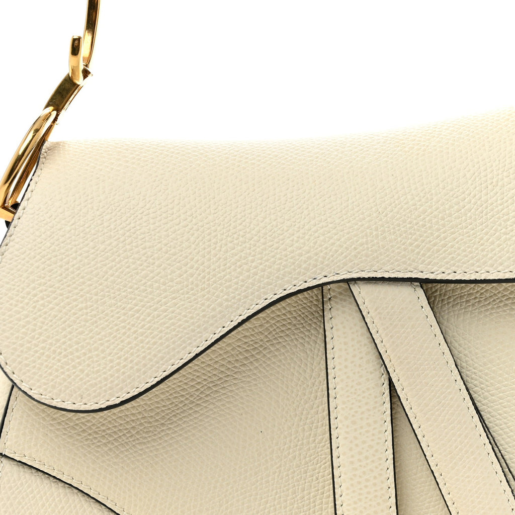 Christian Dior Grained Calfskin Mini Saddle Bag White