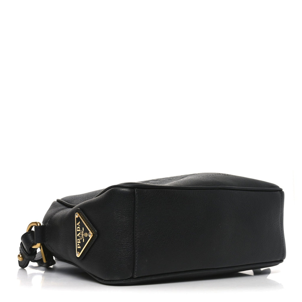 Prada Glace Calfskin Embossed Logo Crossbody Black