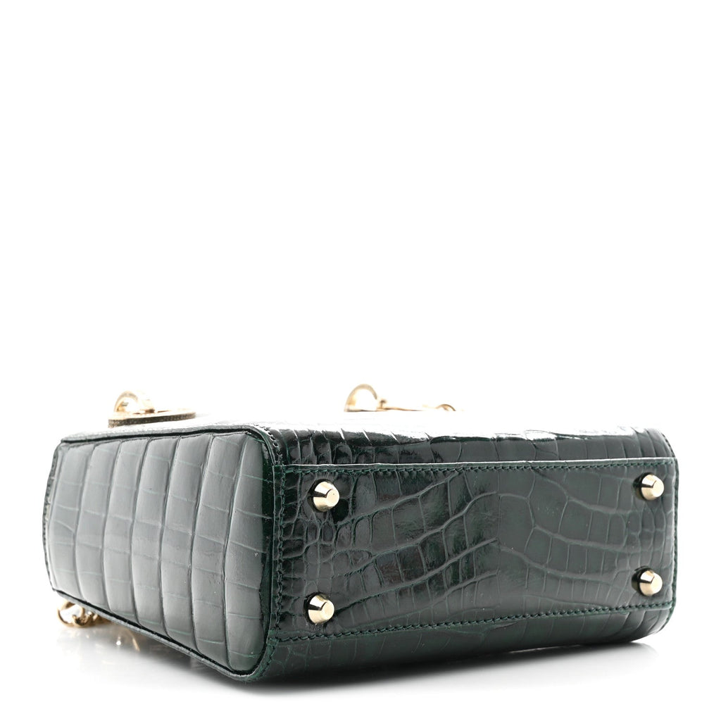 Christian Dior Alligator Crystal Mini Lady Dior Dark Green